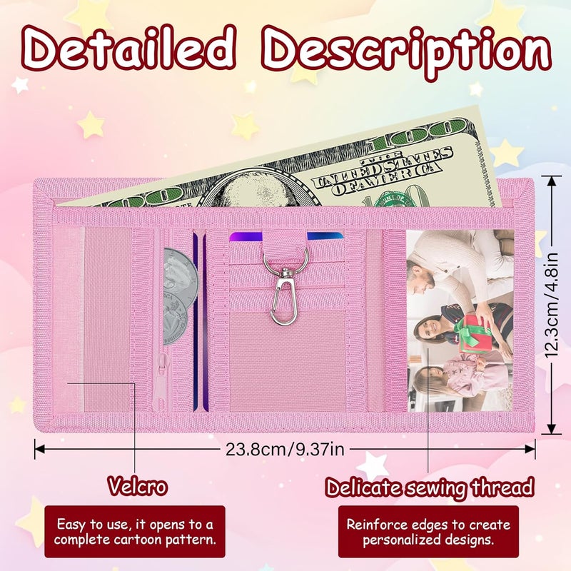 Sundee RFID Blocking Wallet,3 Packs Kids Wallet Bulk,Mini Trifold Coin Purse Cartoon Wallet,Front Pocket Wallet with Zipper for Kids,Canvas Outdoor Sports Wallets with Magic Sticker - Pink Rainbow - Image 4
